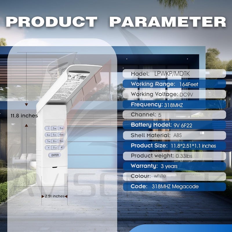 Avisontek 1 for LPWKP/MDTK Megacode Linear Garage Door Opener Keypad 3-Year-Warranty - Image 5